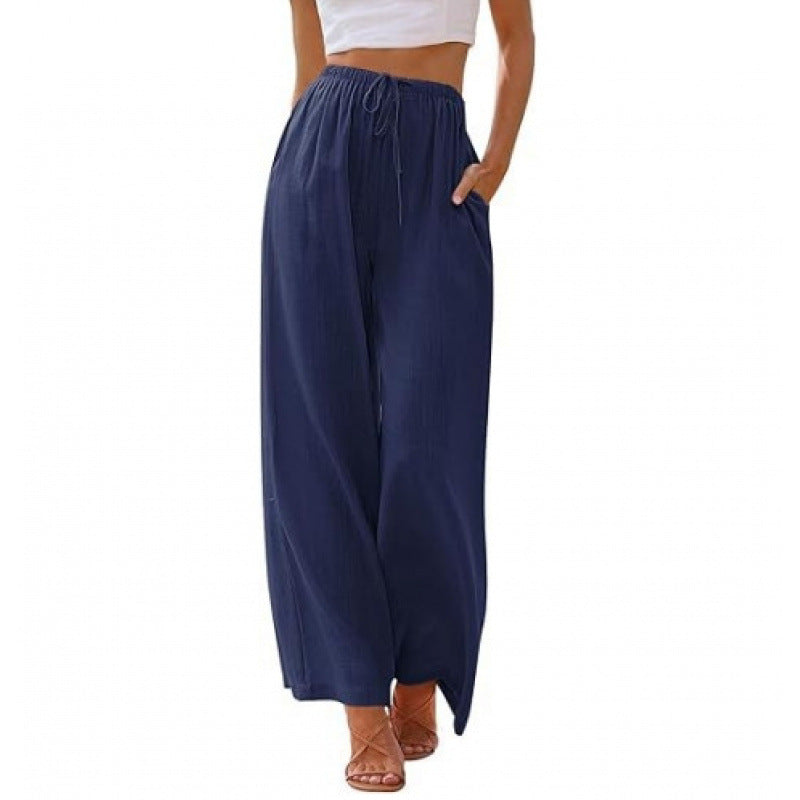 Loose Casual Pocket Drawstring Wide-leg Pants