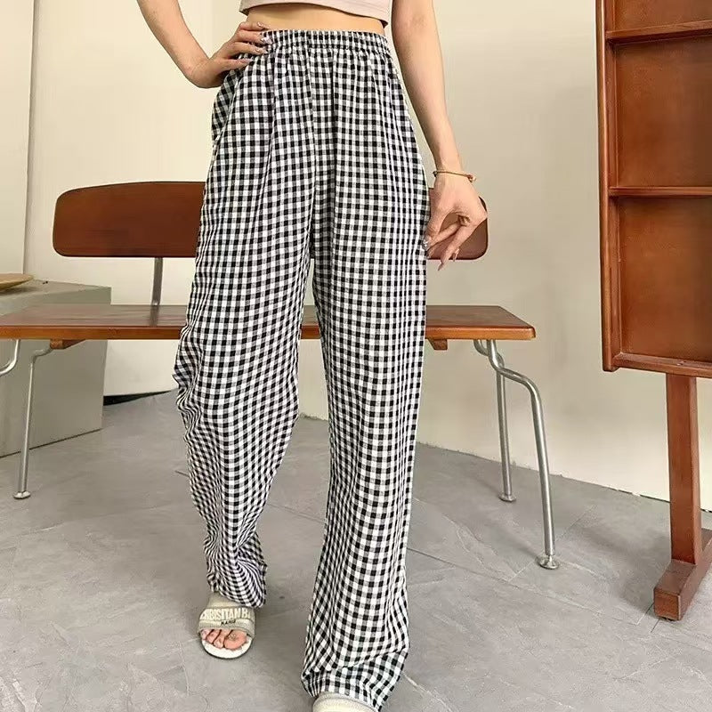 Plaid Casual Wide-leg Pants