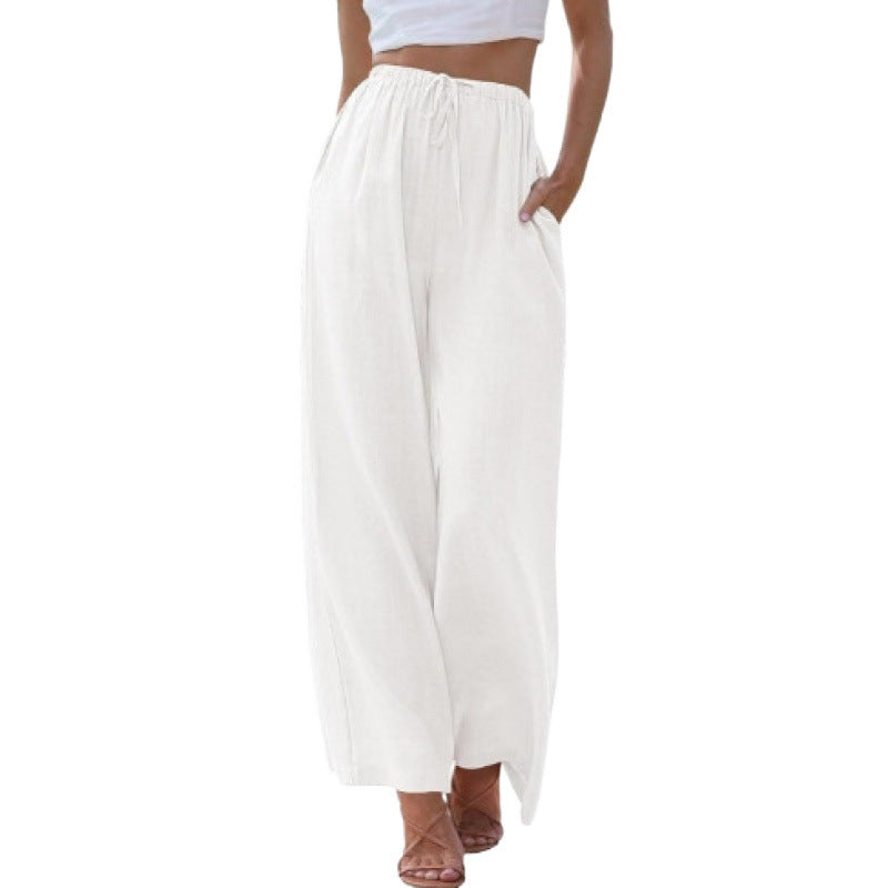 Loose Casual Pocket Drawstring Wide-leg Pants