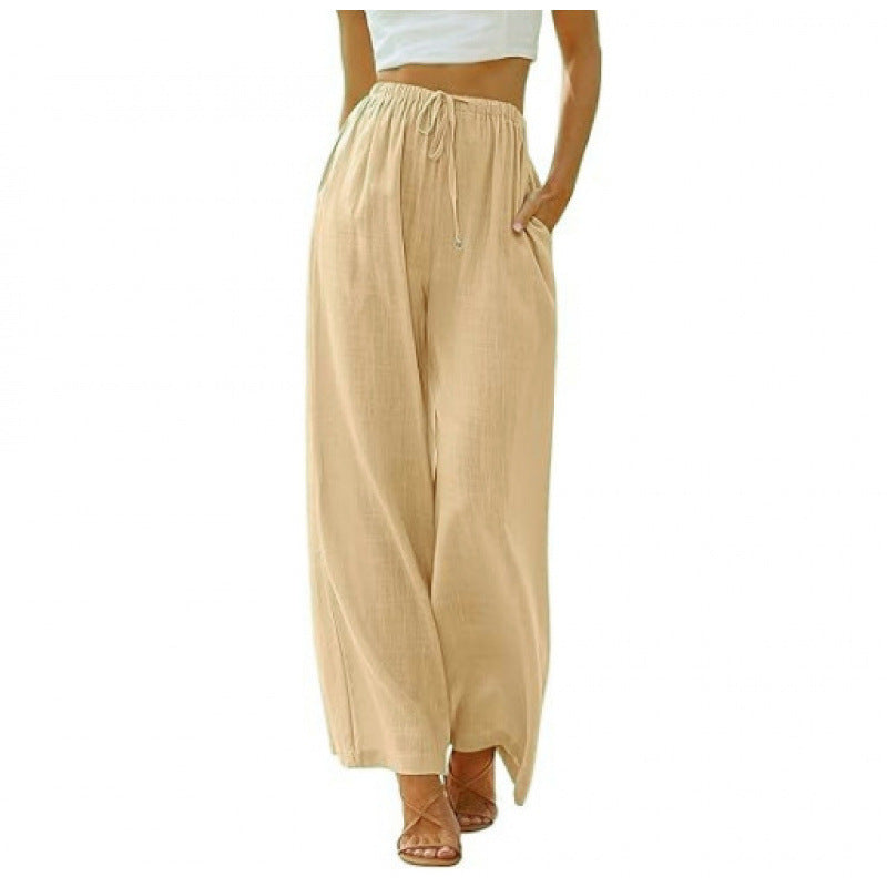 Loose Casual Pocket Drawstring Wide-leg Pants