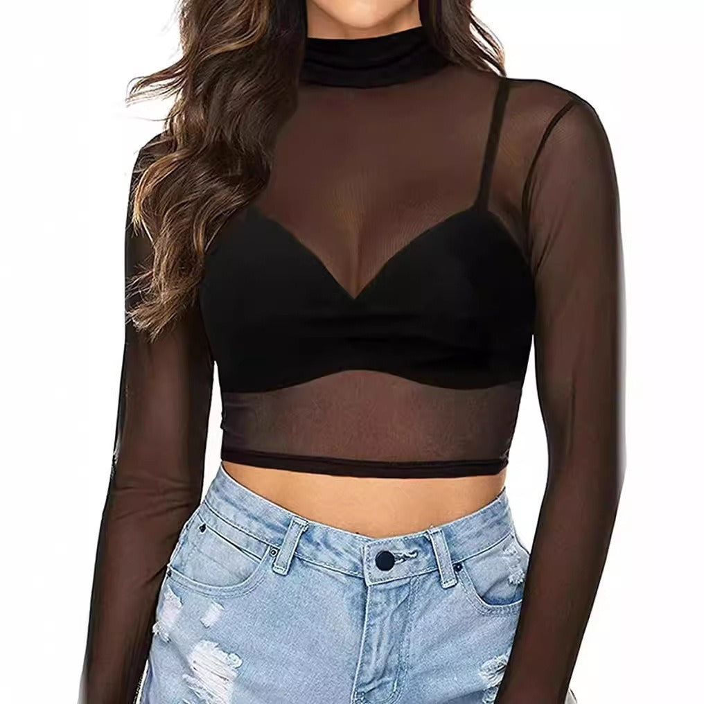 Slim-fit See-through Tight Mesh Top
