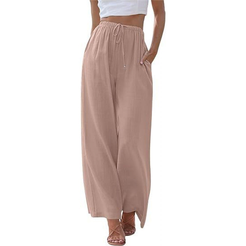 Loose Casual Pocket Drawstring Wide-leg Pants