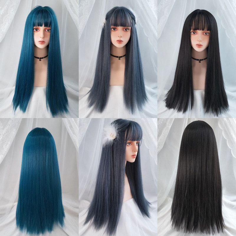 Long Straight Air Bangs Human Hair Wigs