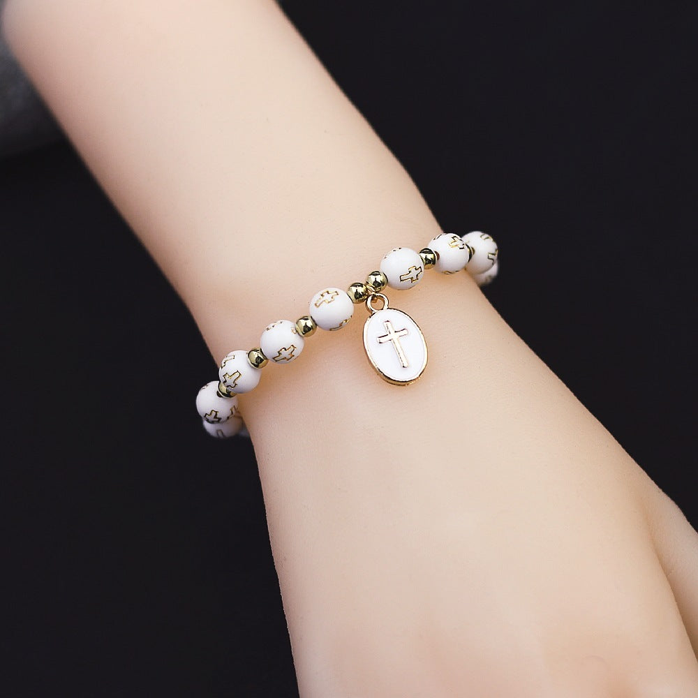 Oval Cross Pendant Bracelet