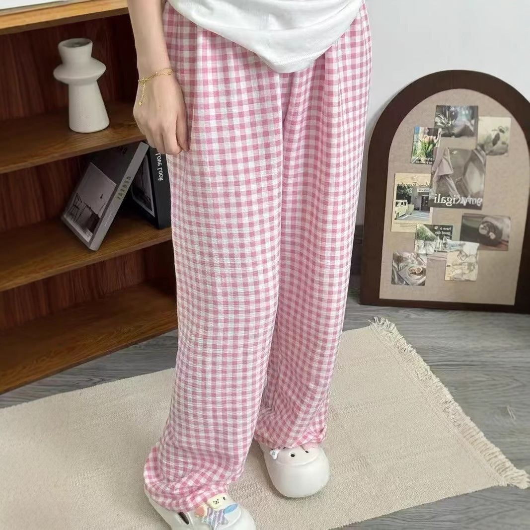 Plaid Casual Wide-leg Pants