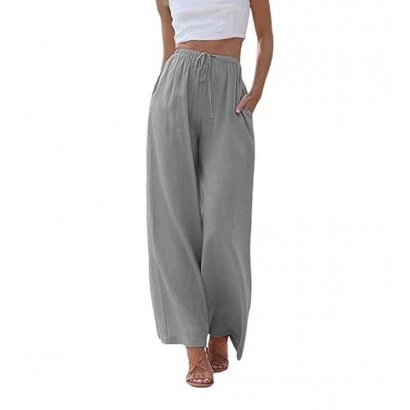 Loose Casual Pocket Drawstring Wide-leg Pants