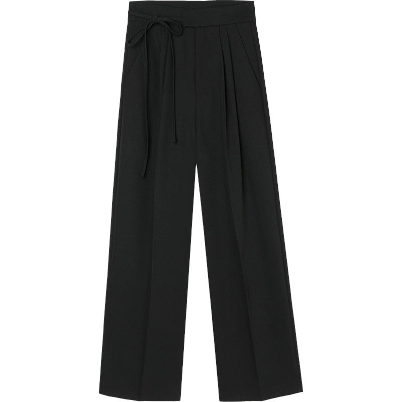 High Waist Drooping Straight Lace-up Suit Pants