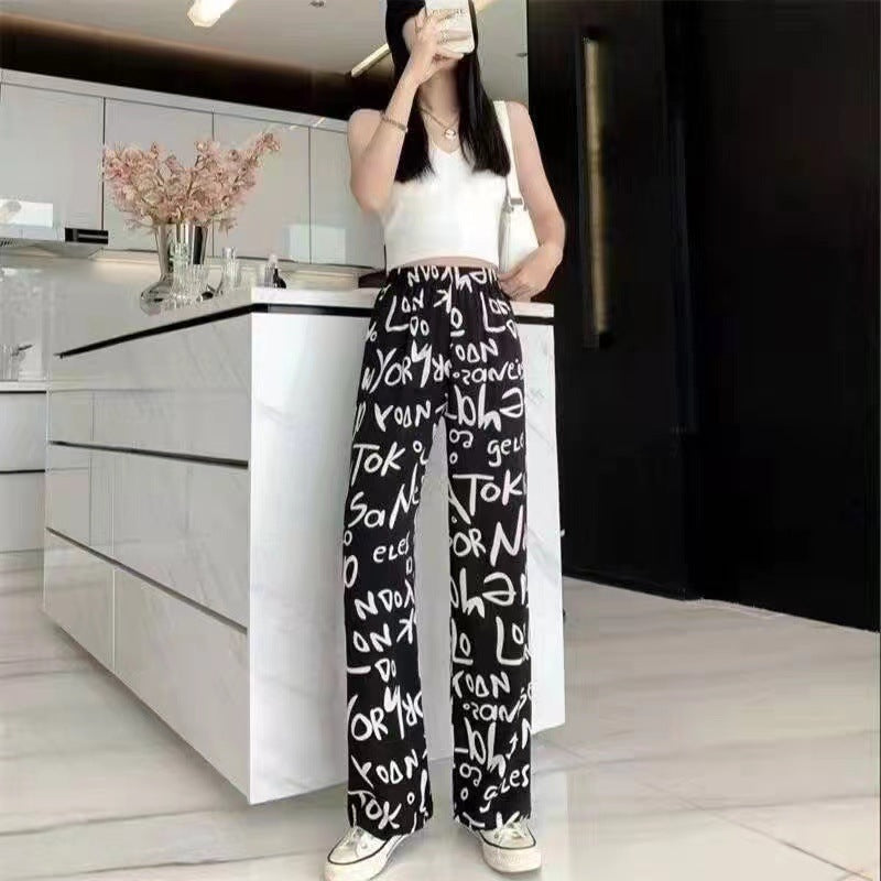 Ice Silk Ink Painting Wide-leg Pants
