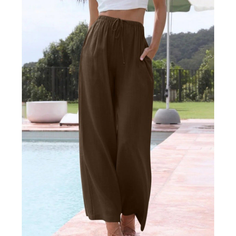 Loose Casual Pocket Drawstring Wide-leg Pants