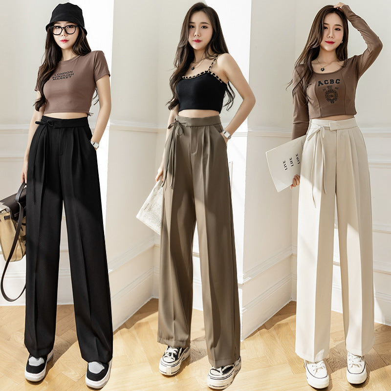 High Waist Drooping Straight Lace-up Suit Pants