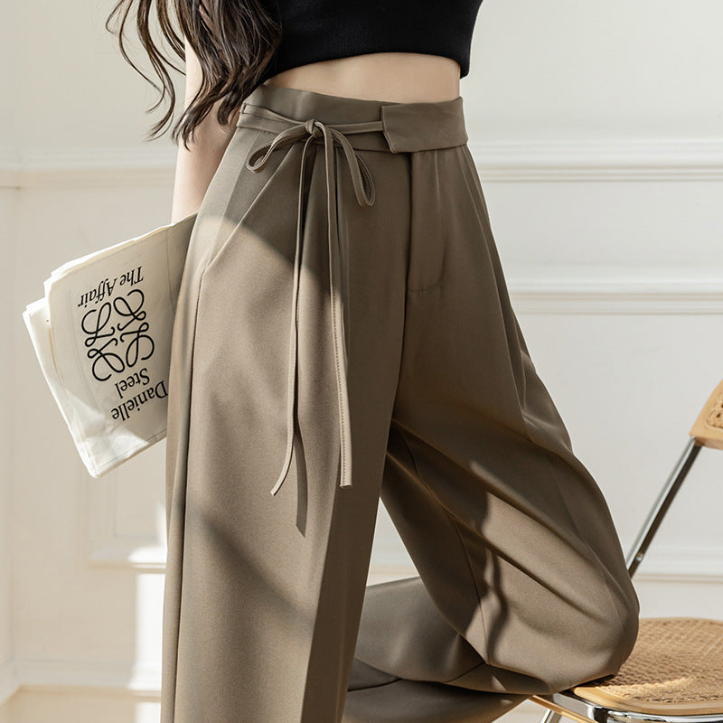 High Waist Drooping Straight Lace-up Suit Pants
